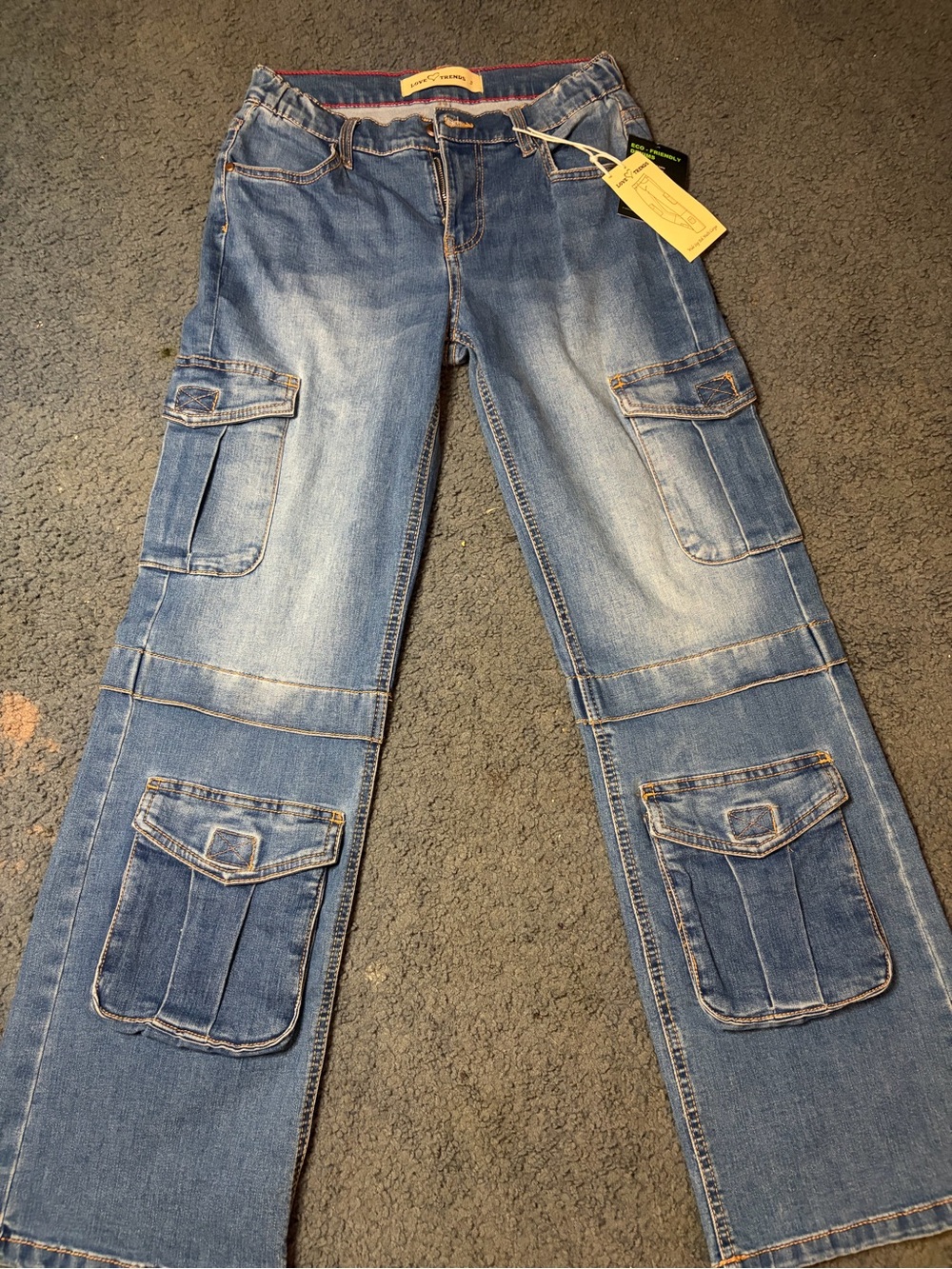 Papaya Blue Cargo Patchwork Wide-Leg Jeans